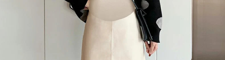Pretty Maternity Autumn Skirts Vintage High Waist Pregnant Woman Slim Belly Skirts Elegant Pregnancy A-line Pu Leather Skirt