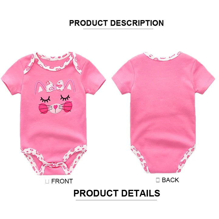 3 Pcs/Lot Catoon Cute Baby Girl Bodysuits 100%Cotton Soft Newborn Oneises Summer Infant Clothes