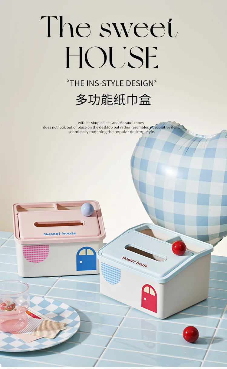 Cartoon Tissue Box Desktop Multi Functional Large Capacity Storage Box Cute Paper Towel Box Paper Drawer for Room Coffee Table