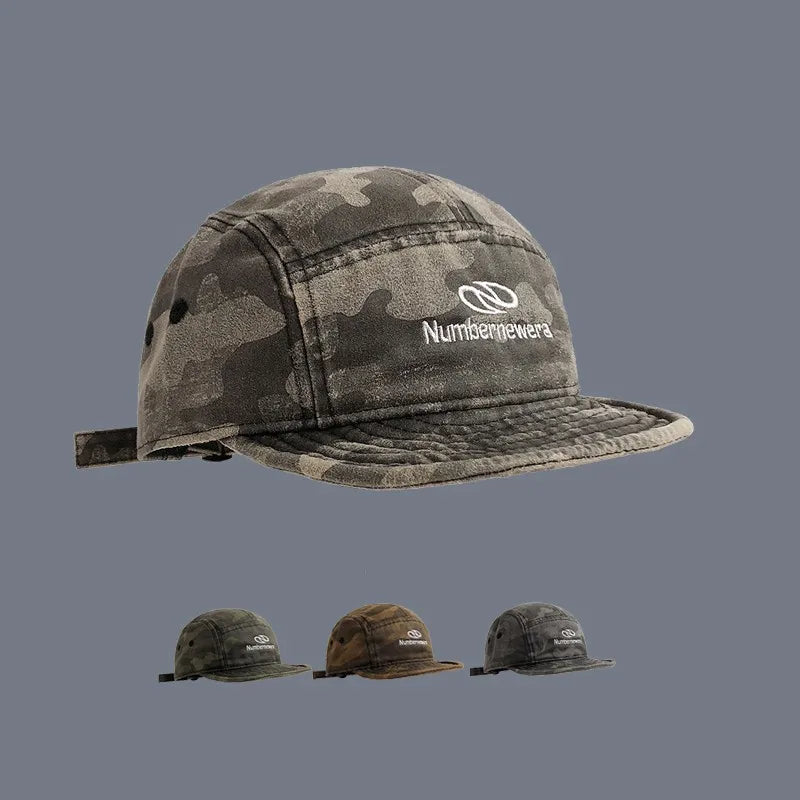 American Retro Washed Camouflage Tactical Short Brim  for Women Summer Workwear Short Brim Street Flip Brim Baseball Cap