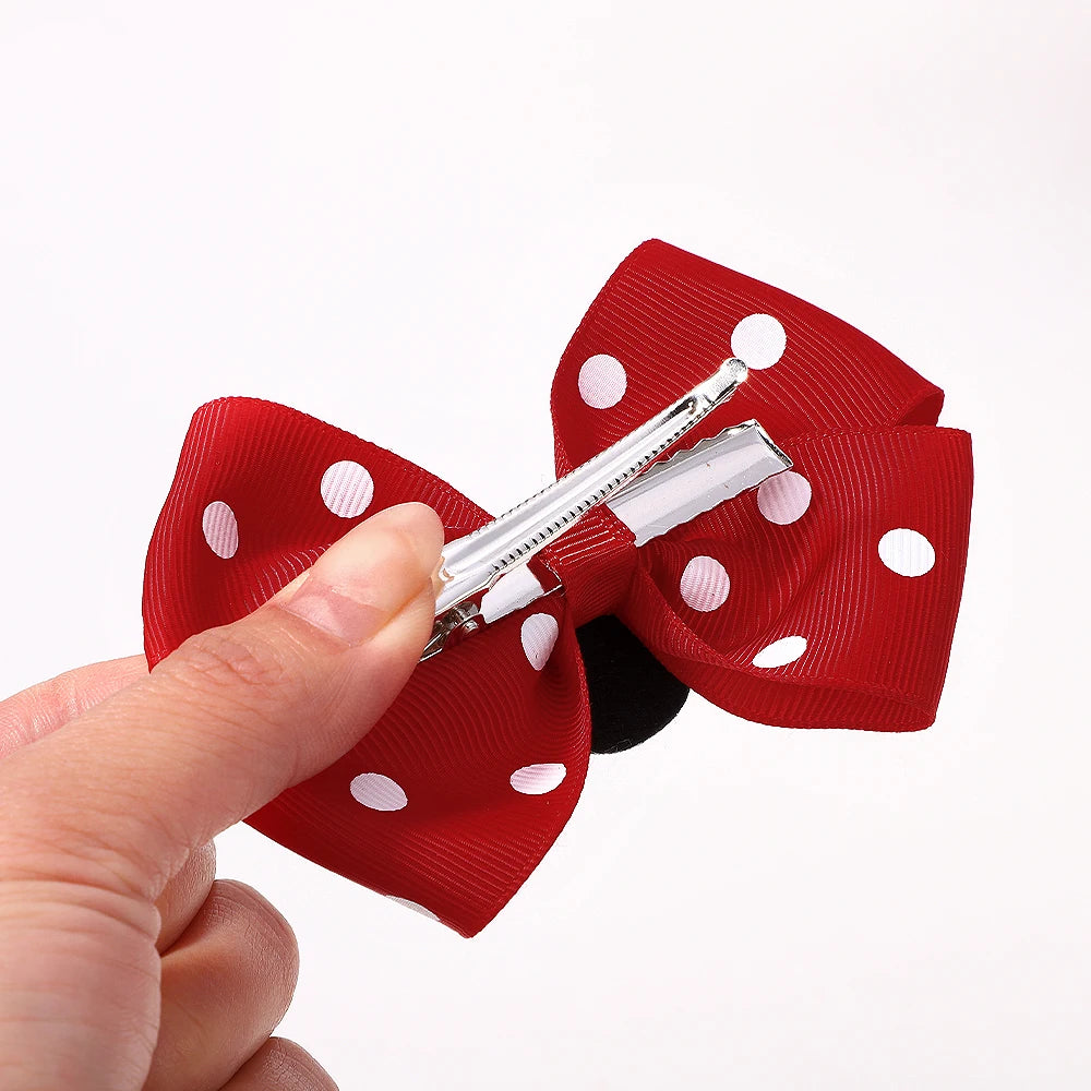 2Pcs/lot 3.9inch big bows hair bangs clip for little girls cartoon party headdress sweet polka dot bow hair clip set