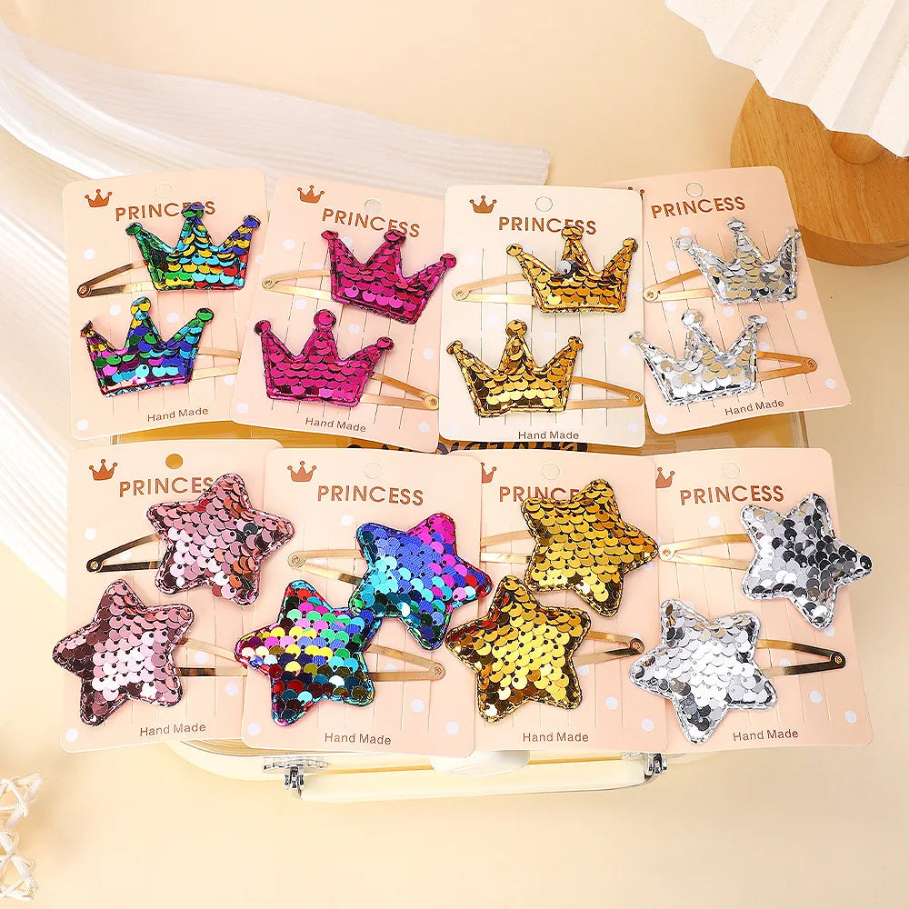 2Pcs Princess Sequin Star Heart  Hairpins Scale Cute for Girls Children Headwear Hairgrip Hair Clips Barrettes Hair Accessories