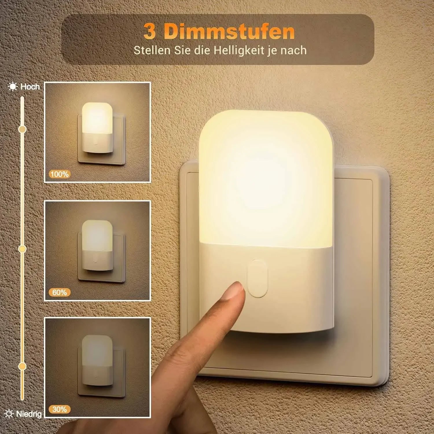 Dimmable, with On Off Switch Led Night Light Plug in Night Lights Plug into Wall, Automatic Dusk to Dawn, 0.5W, 2700K Soft Warm