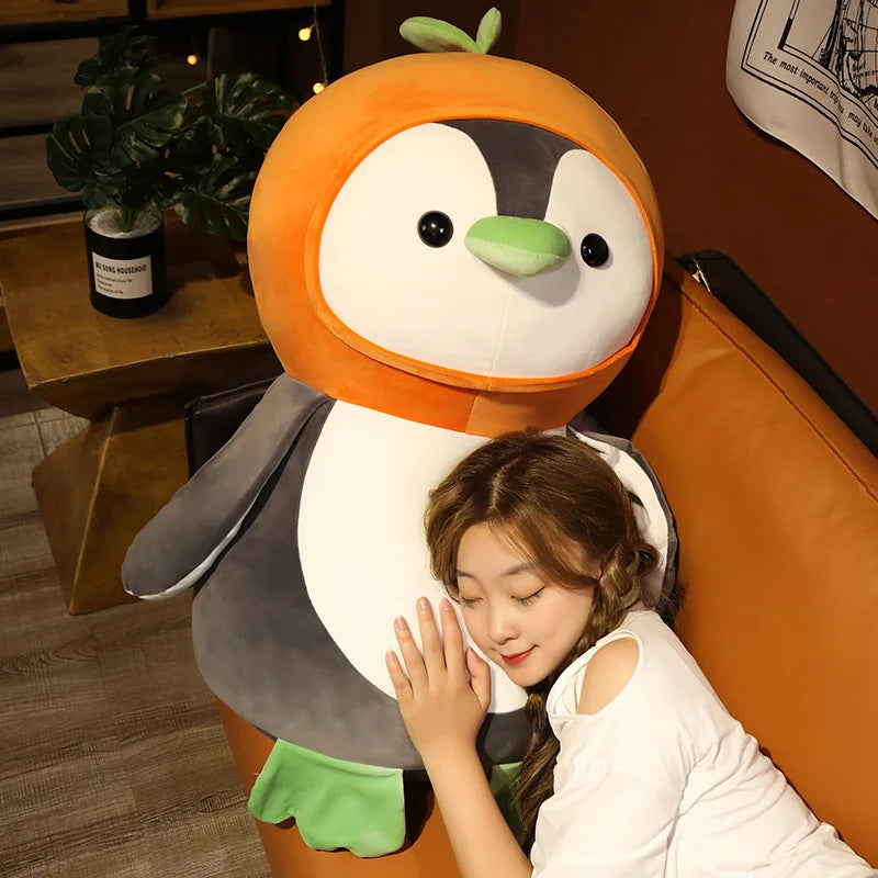 1PC Cartoon Penguin Plush Toys Kawaii Soft Doll Dress up Strawberry Orange Kids Plushie Girls Gift
