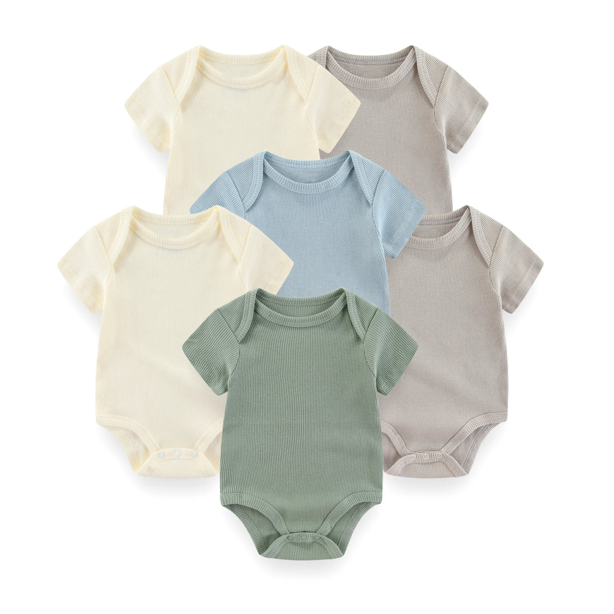 Baby Unisex Cotton Short Sleeve Bodysuit Set, 6-Piece, Solid Color Newborn Outfits