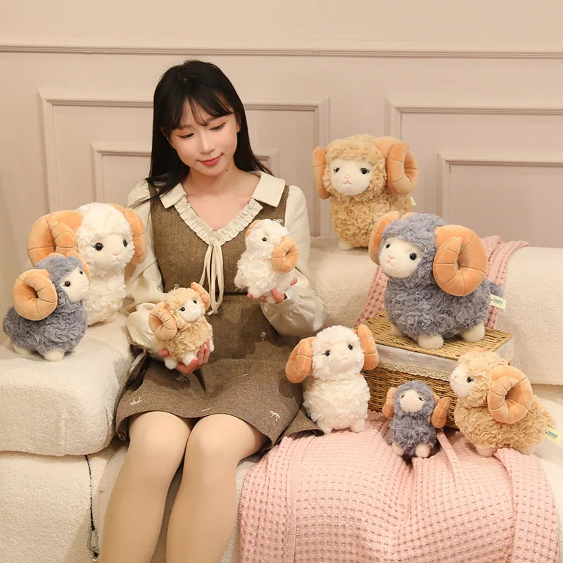 New Gentle Lovely Sheep Plush Toys Soft Fluffy Big Horns Sheep Doll Warm Cozy Hugging Appease Animal Doll Birthday Gift To Girls