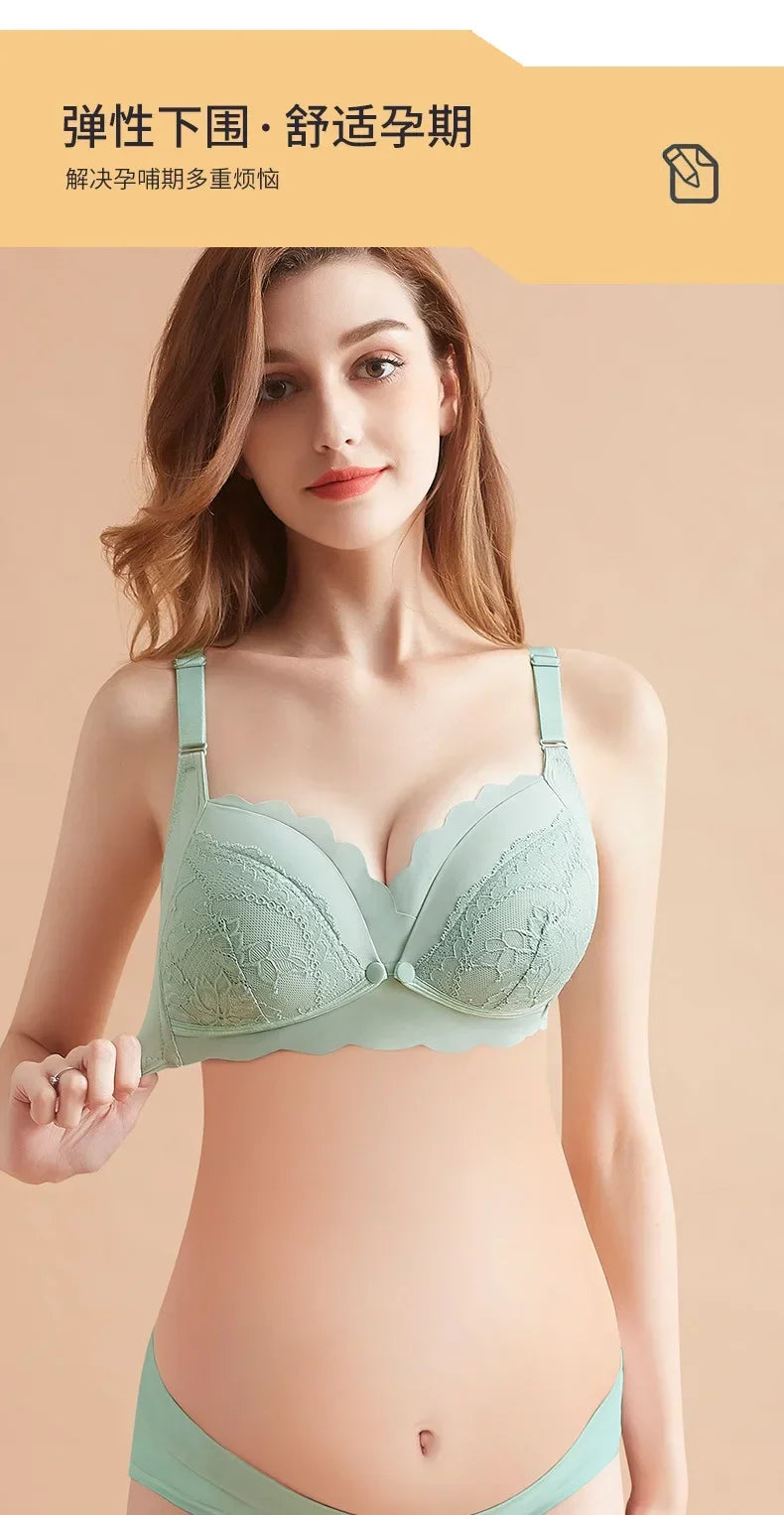 2026 New Maternity Underwear Breastfeeding Gathered Anti-Sagging Pregnancy Pure Cotton Thin Bra Maternity Nursing Lace Bras