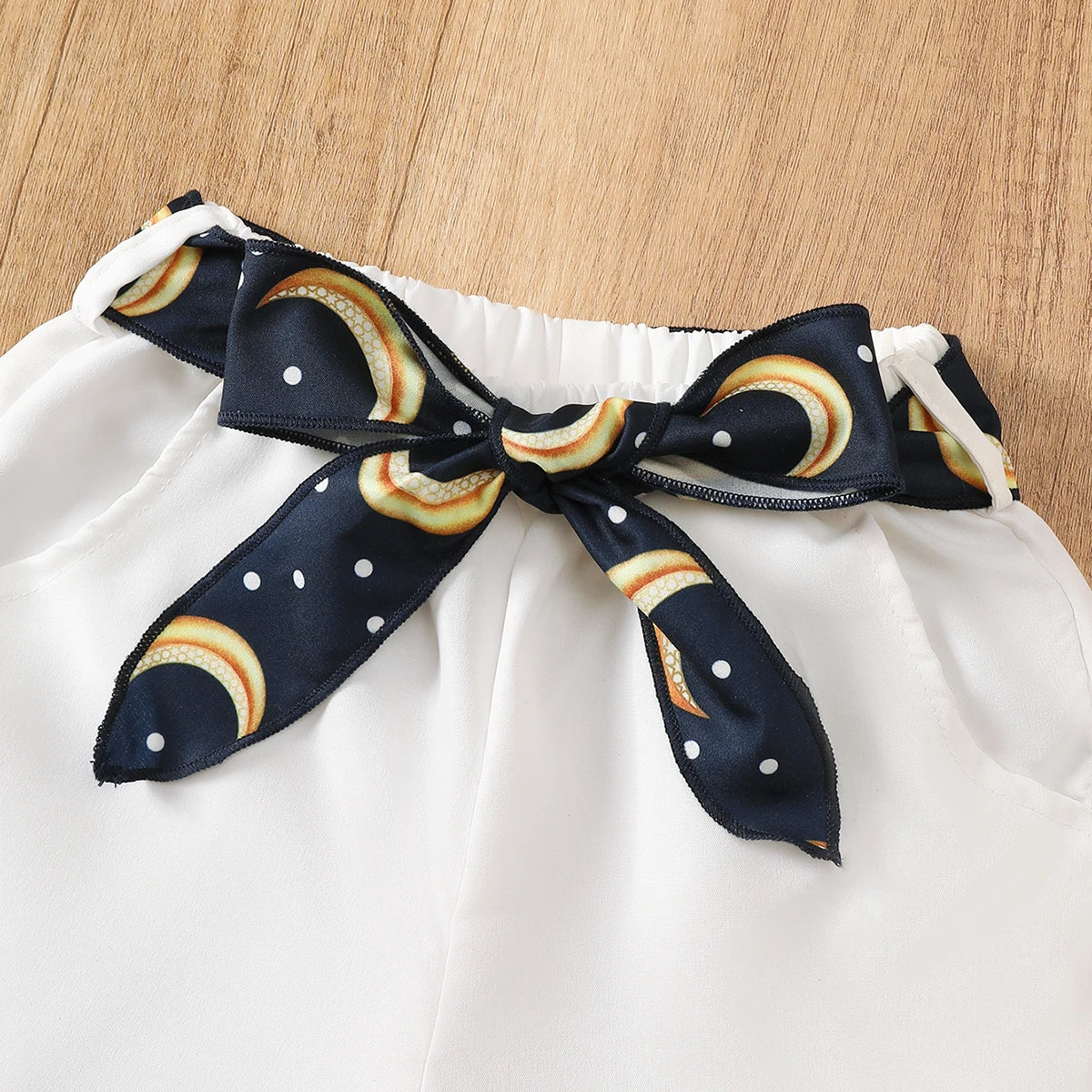 3Pcs Ramadan Girls' Set Small Stand Collar Moon Printed Top+Pants+Belt Set Suitable for 2-7-year-old Child Girls' Festival Set