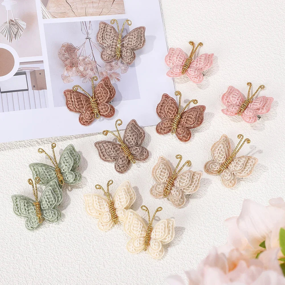 12Pcs Mini Butterfly Knitted Crochet Hair Clips for Baby Girl Handmade Headgear Wool Braided Hairpins Hair Accessories