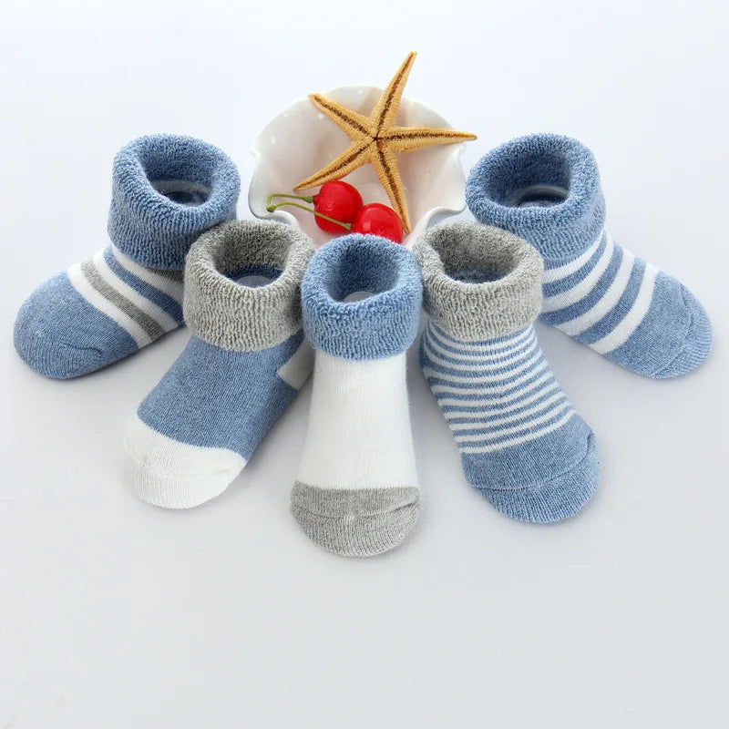 Kiddiezoom Baby Socks Keeps Feet Warm 5-Pair Set Four Seasons For Newborn 0-12 Months 100 Percent Cotton