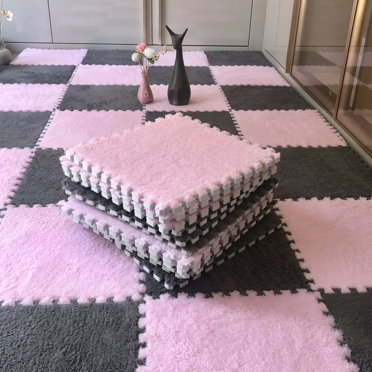 Soft Plush Kids Rug Play Mat 30x30cm Interlocking Puzzle Tiles for Floor Cushion