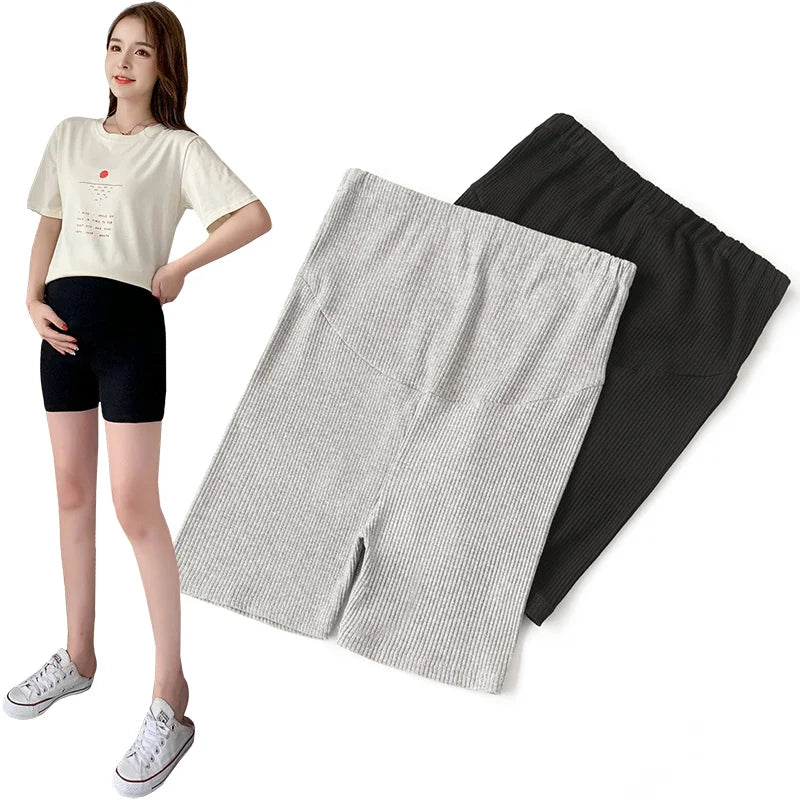 Pregnant Women Summer Pants Comfortable Cotton Trousers Letters Embroidery Pregnancy Short Leggings Slim Stripe Maternity Shorts