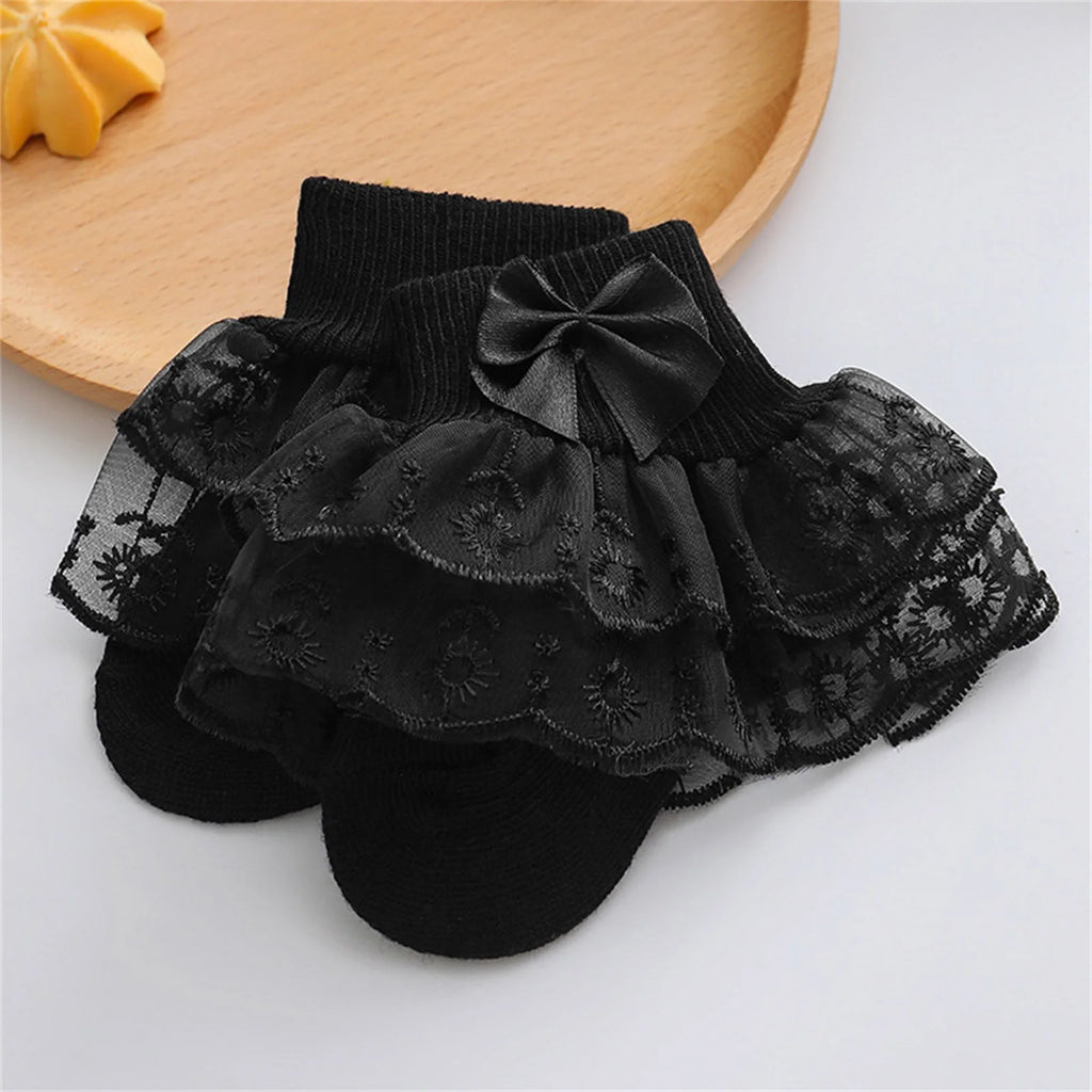Baby Girls Ruffle Lace Socks, Super Soft Infant Ankle Socks Princess Dress Socks with Bow 3M-2T