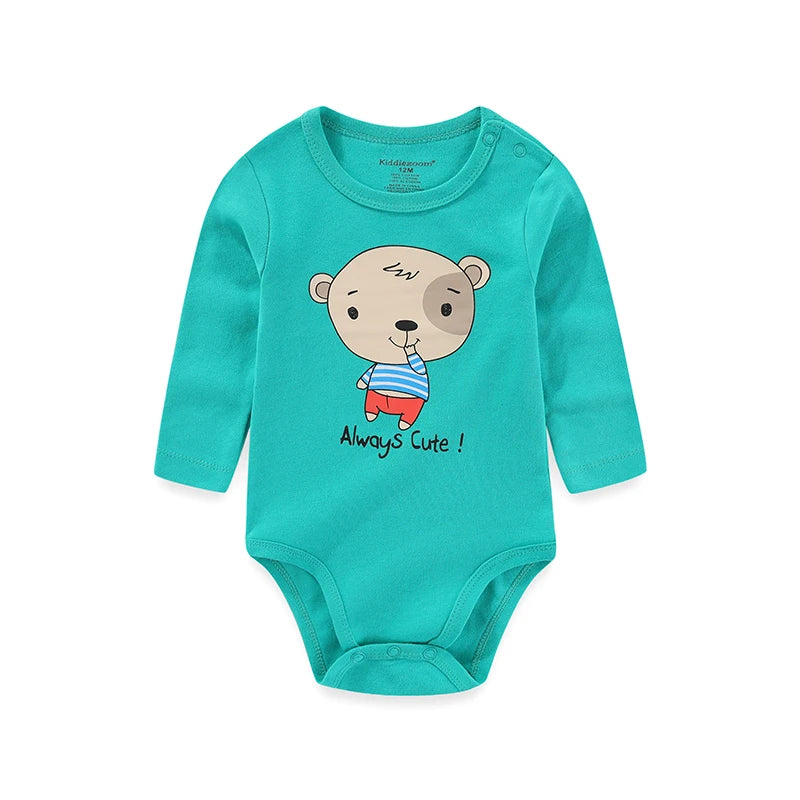 Kiddiezoom Cartoon Long Sleeve Baby Bodysuits For Newborns Soft 100 Percent Cotton Infant Onesies KZ01