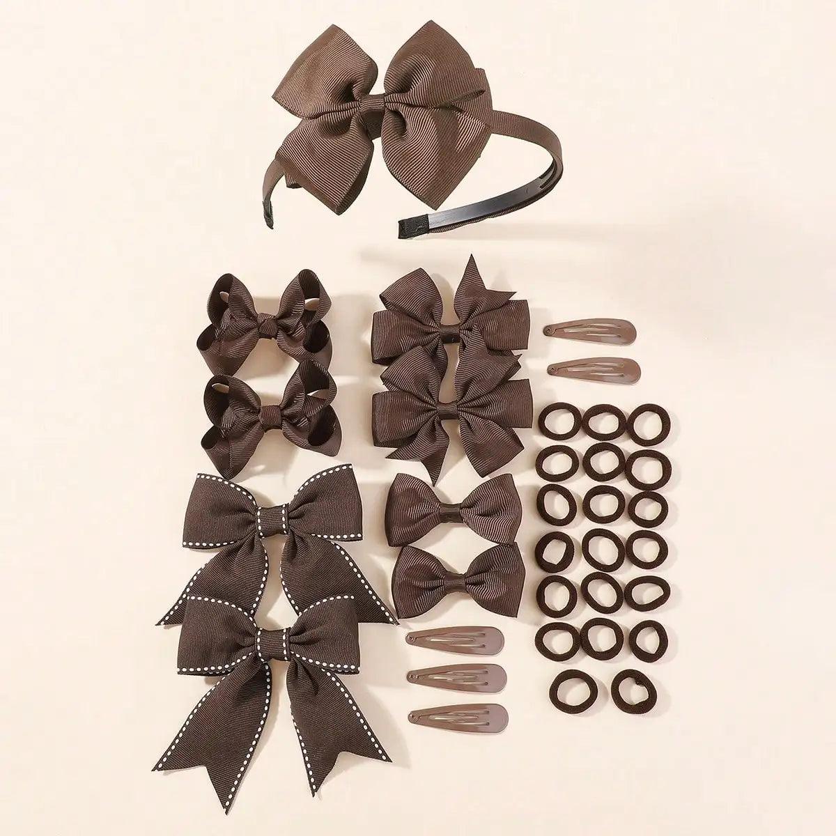 34Pcs Navy Blue Bow Hair Accessories Set For Girls Kids Hair Clips Headbands Elastic Ties