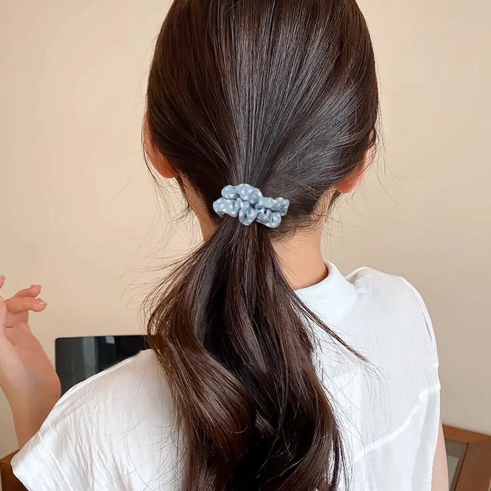 Ramdom Color 20pcs Women Dot Silk Hair Scrunchies for Girls Hair Rope Ponytail Holder Headwear Hair Accessories Wholesale