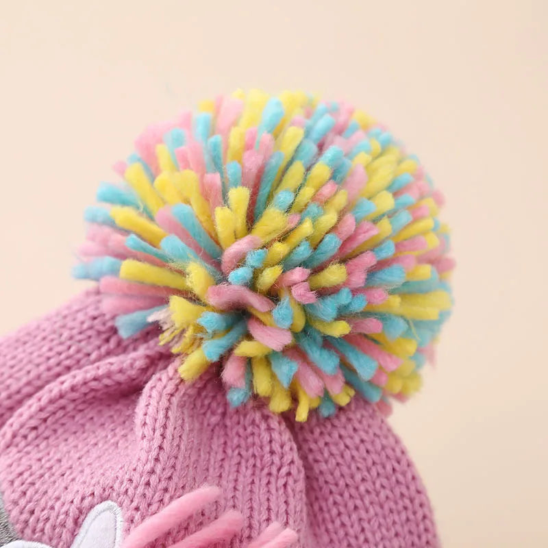 Cross-Border In-Stock Children's Cartoon Unicorn Knitted Hat and Gloves Two-Piece Set Winter Girls' Warm Knitted Hat Set