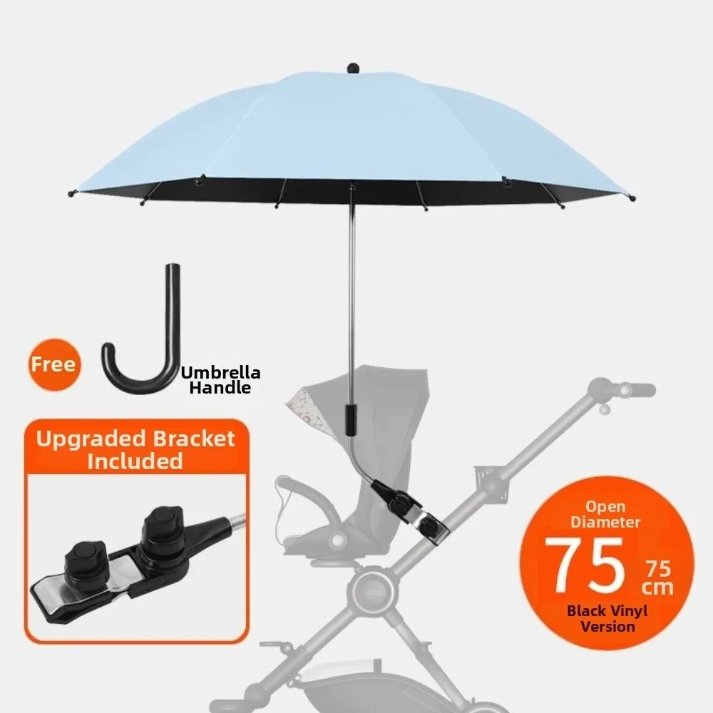 Adjustable UV Protection Umbrella 2-in-1 Design with Clamp Pram Cover Umbrella 360 Degree Universal Baby Stroller Umbrella