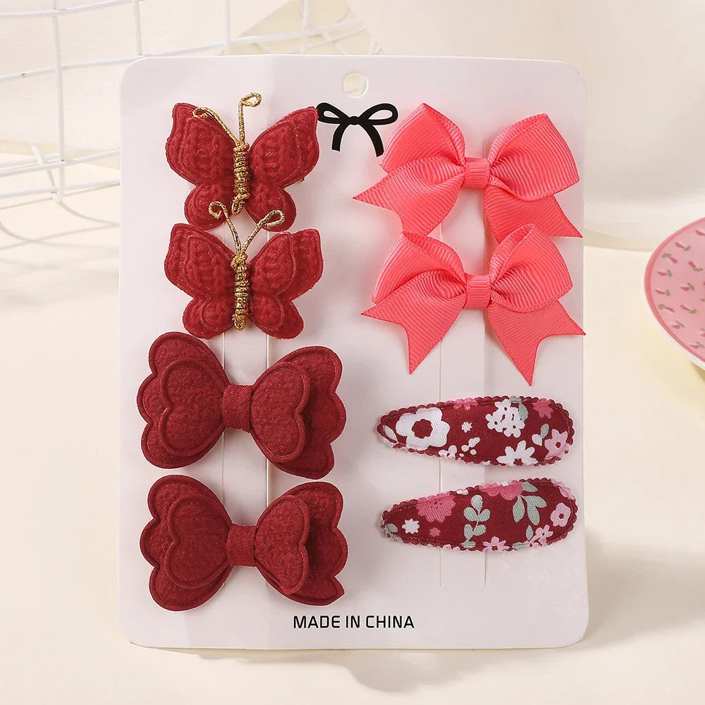 8Pcs/set Boutique Children's Hair Clip Hair Accessory Set Gift Knitted Butterfly Bangs Hairpin Ribbon Bows Hairgripes