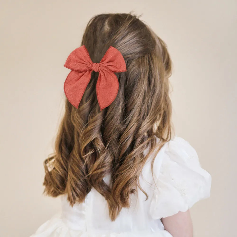 Randomly Color 8Pcs Cotton Bowknot Solid Color Hair Clip for Girls Lovely Handmade Hairgripes Baby Headwear Set