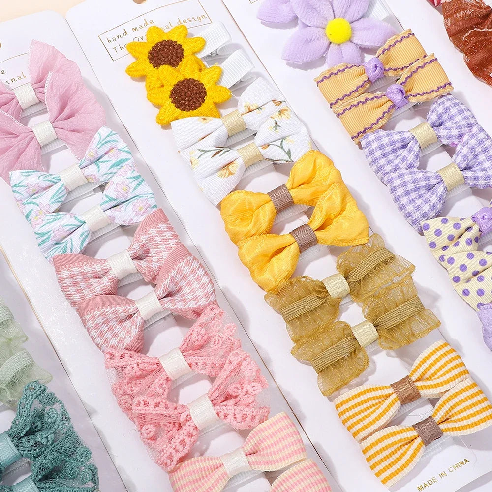 10Pcs/set Children Exquisite Hair Clip Lovely Bowknot Printing Cloth Hairgripes for Girls Boutique Hair Accessories