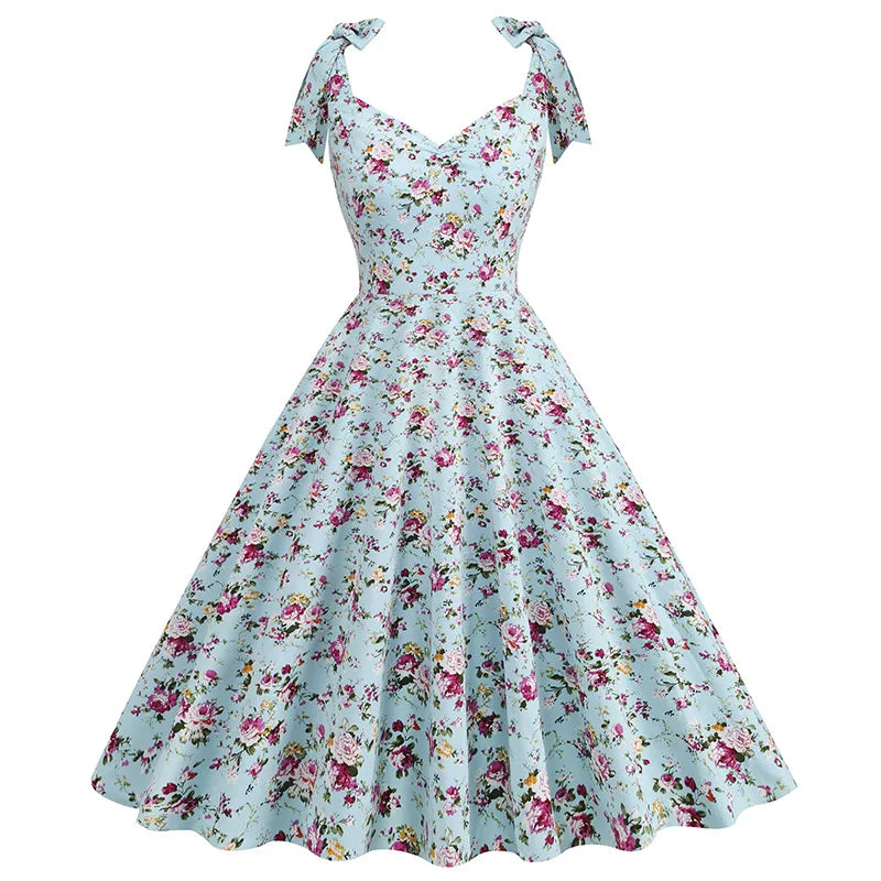 Summer New Parent-Child Dress Flower Bow Print Strap Dress Beach Party Fashion Cute V-Neck Mother Daughter Dress
