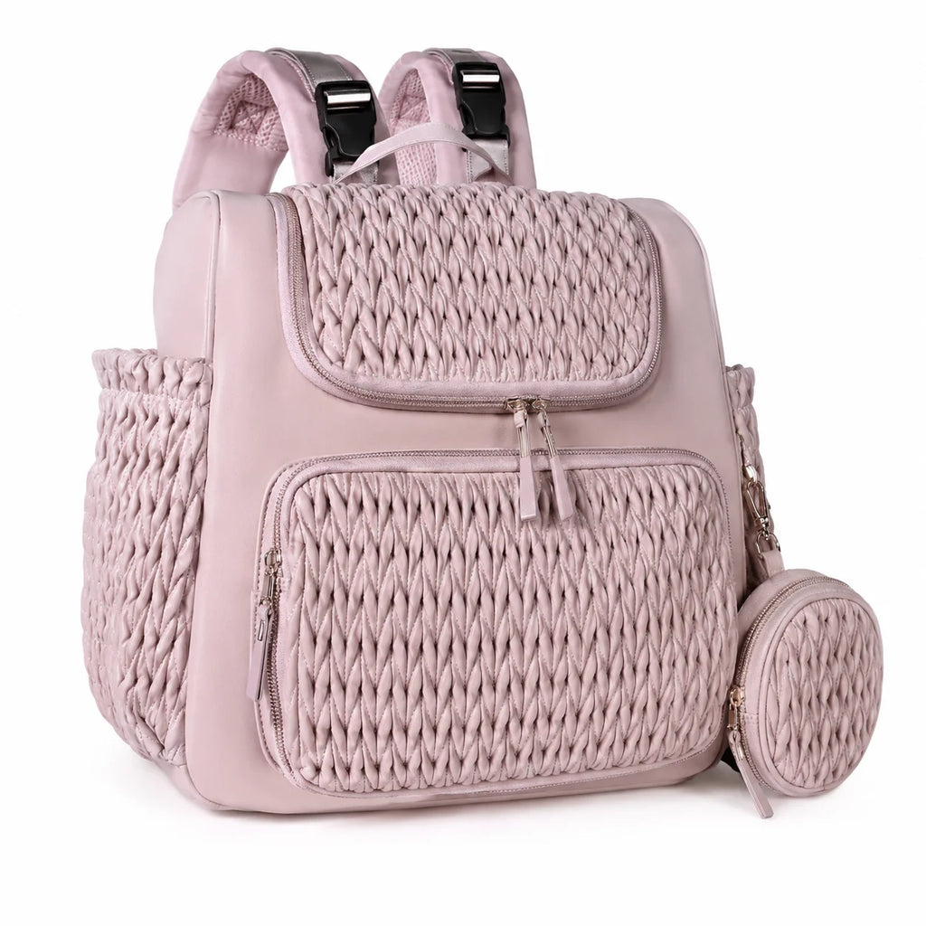 Fashion Mommy Diaper Backpack Large Capacity Baby Bag Herringbone Quilted Travel Nursing Bag with Multi Pockets Side Pouch for M