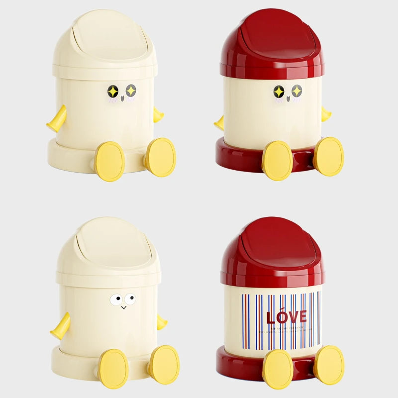 Desktop Trash Can Mini Cute Garbage Basket with Lid Household Garbage Bins Storage Bin Storage Box for Office Bedroom Dormitory