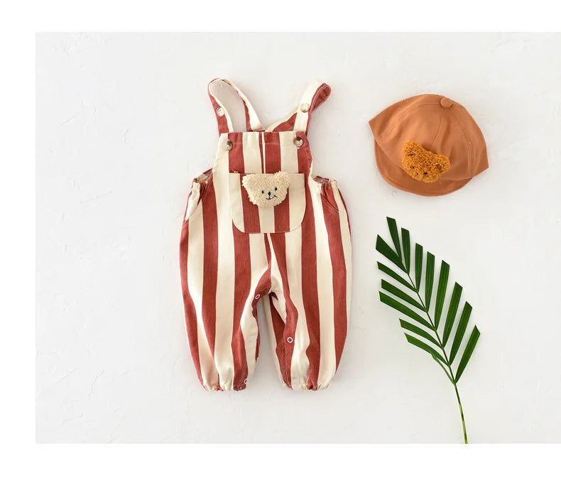 MILANCEL Baby Rompers Striped Baby Overall Bear Doll Infant Girls Jumpsuits Boys Clothes