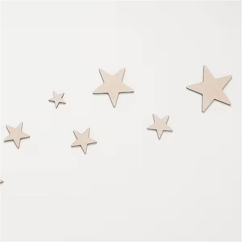 Ins Nordic Style Wooden Self-Adhesive Moon and Star Wall Decoration, Themed Wood Wall Art, Wall Stickers, Wooden Letters, Phrases with Adhesive Dots, Reusable and Easy to Stick, Suitable for Living Room, Bedroom, Playroom Dec