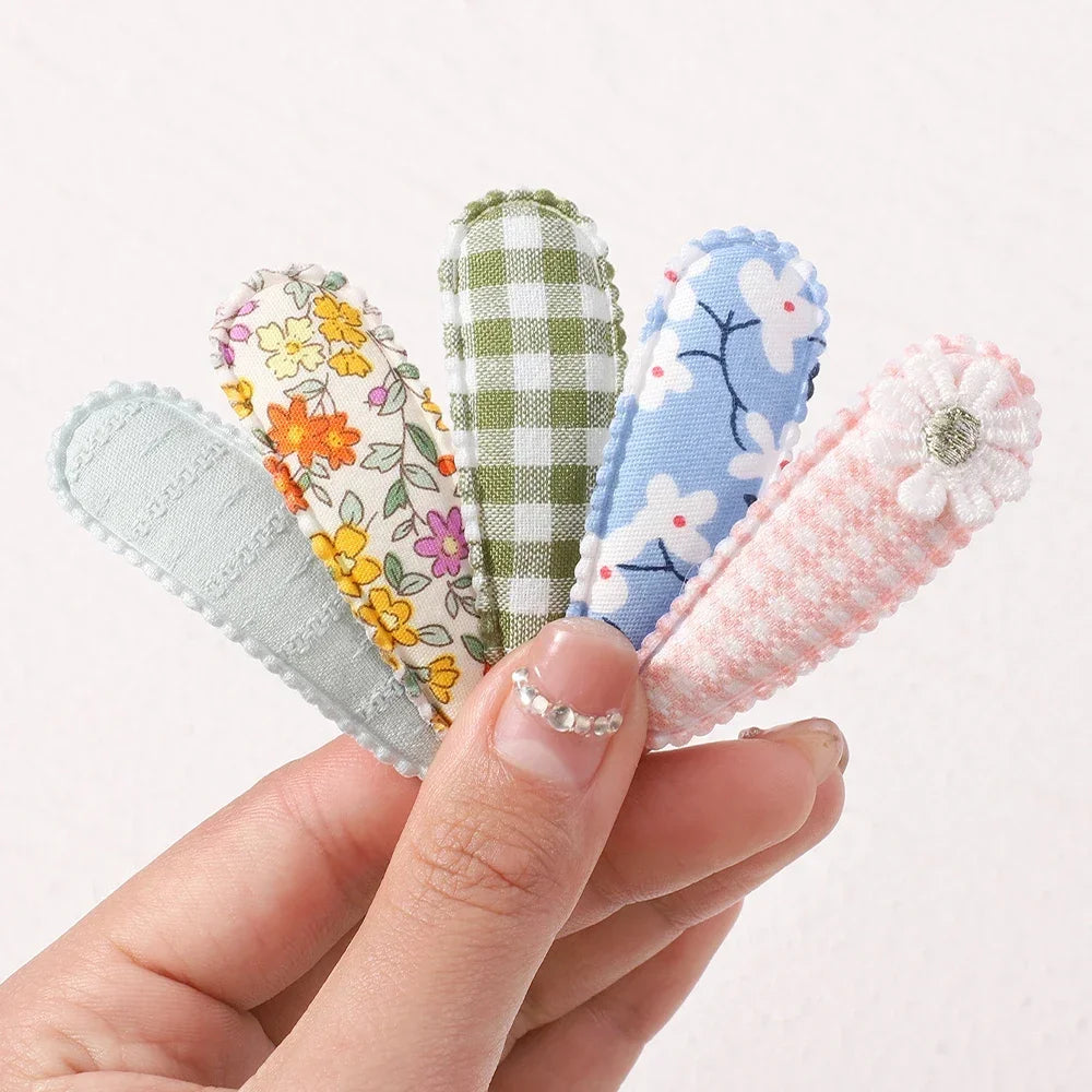 10pcs/set Baby Kids Fresh Print Cotton Alloy Hair Clips Fabric Plaid BB Hairpins Toddler Hairgrips Headwear Hair Accessories