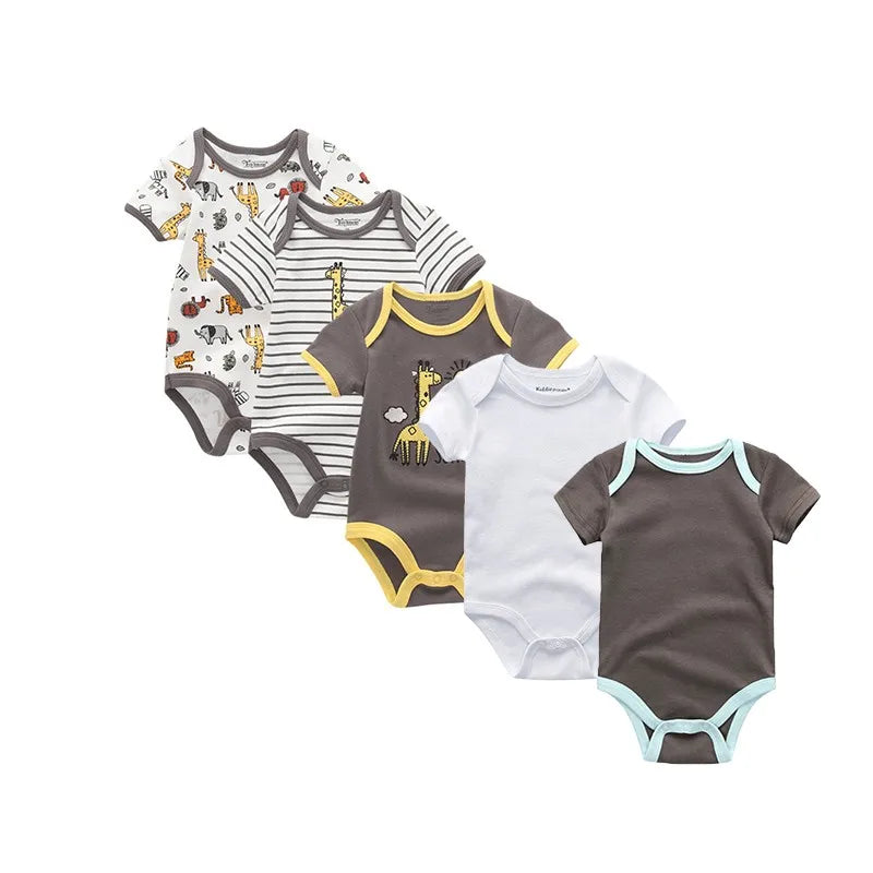 Baby Bodysuits Set 5 Pieces Short Sleeve For Newborns 0 To 12 Months Cartoon Love Dad Love Mom