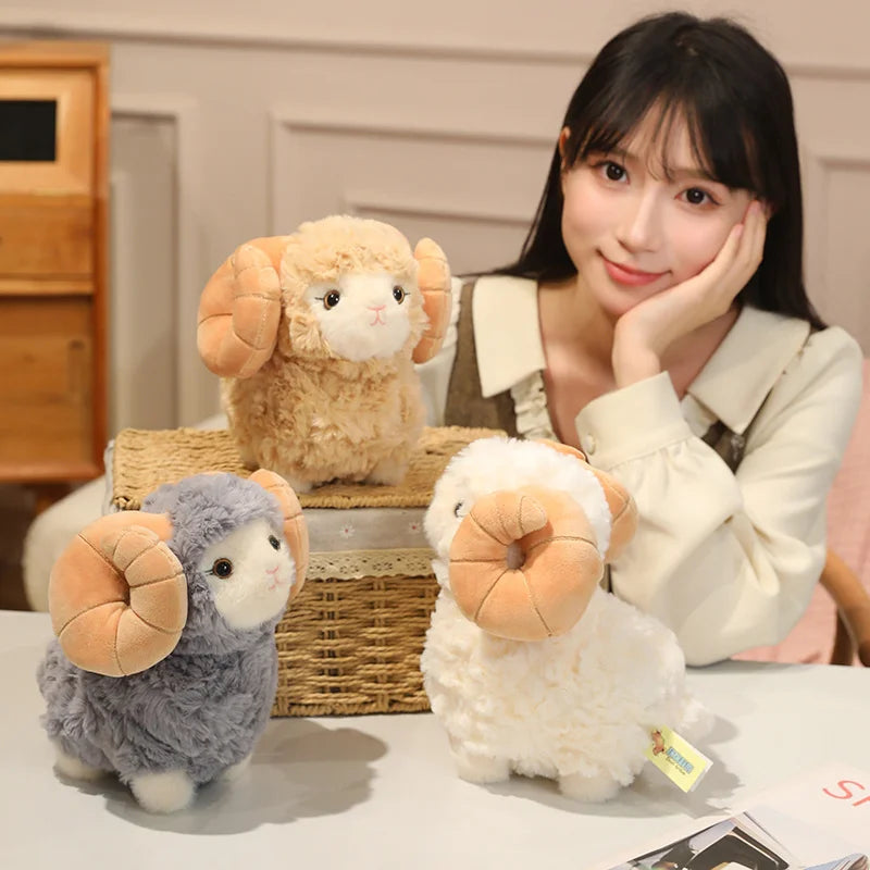 New Gentle Lovely Sheep Plush Toys Soft Fluffy Big Horns Sheep Doll Warm Cozy Hugging Appease Animal Doll Birthday Gift To Girls