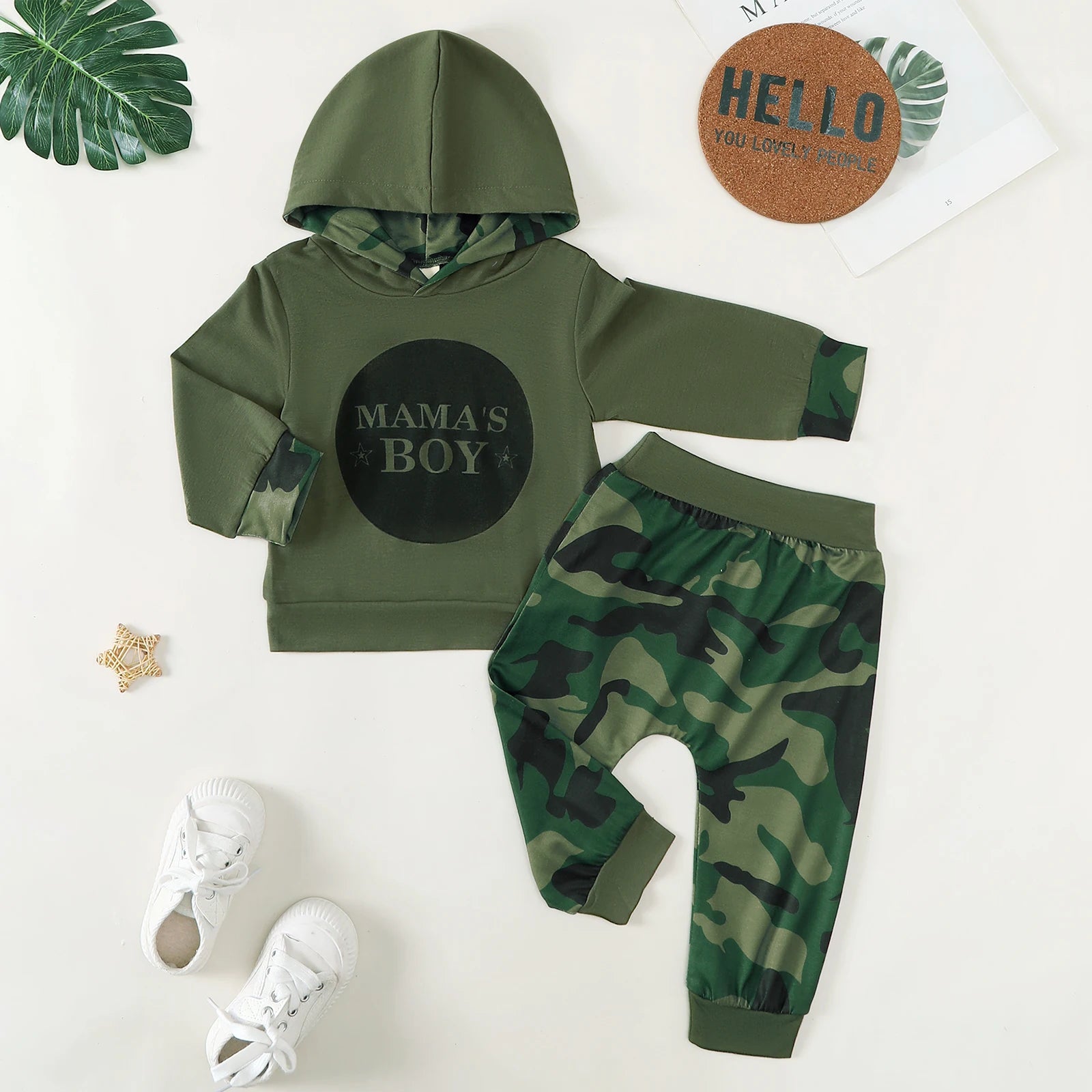 Baby Boy Camouflage Set Army Green Mom's Boy Letter Printed Top+Camouflage Pants Set for 0-3 Year Baby Boys Spring  Autumn Set