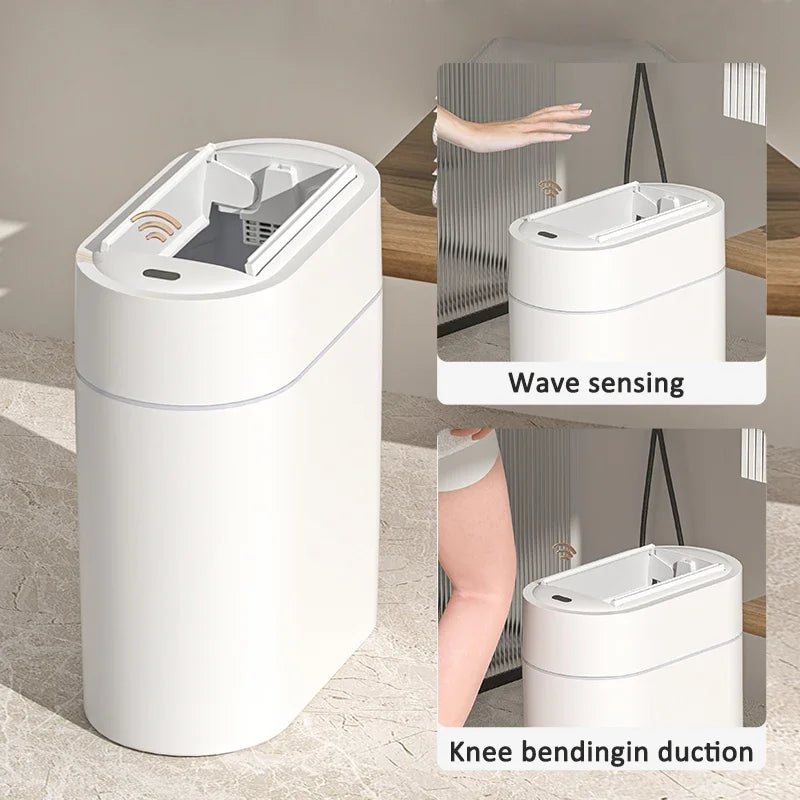 9L Two-way Automatic Bagging Adsorption Rubbish Bin Smart Sensor Trash Can with Lid Home Wall Mount Kitchen Dustbin Garbage Can