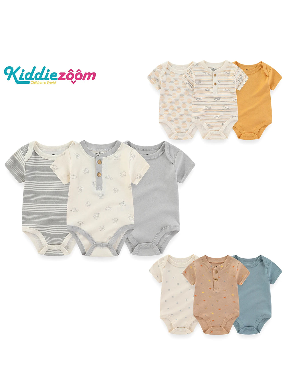 3/5 Pieces Cartoon Baby Boy Bodysuits Soft Cotton Newborn Girl Jumpsuits Short Sleeve Infant Outfits