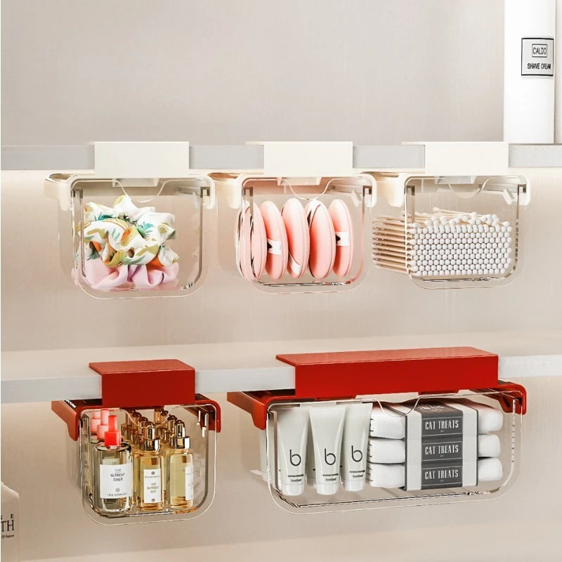 Drawer Style Storage Box Under The Mirror Cabinet Transparent Bathroom Cotton Stick Makeup Cotton Bathroom Pull-Out Storage Case