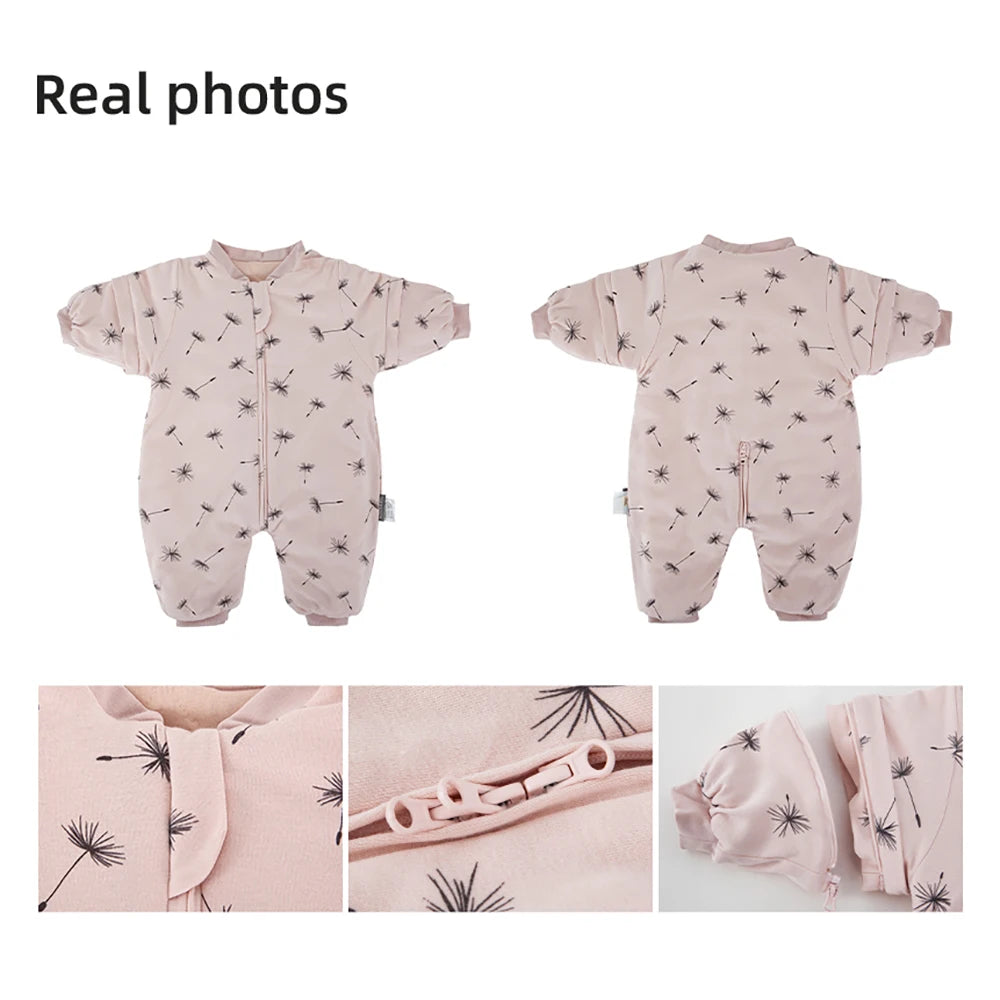 Baby Sleeping Bag 1-4Years Removable Sleeves Kids Winter Warm Sleepwear 3-Ways Zipper Design High Quality Baby Sleepsack