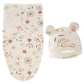 Baby Blanket Hat Set Cartoon Printed Cotton Newborn Swaddle Adjustable Infant Sleeping Swaddle Wraps All Seasons 0-6 Months
