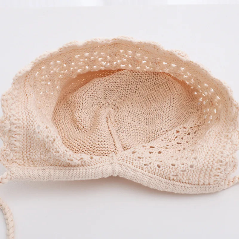 Solid Color Trendy Baby Hat Handmade Lace Turban Baby Hat Girl's Knitted Hat Newborn Hat Wholesale