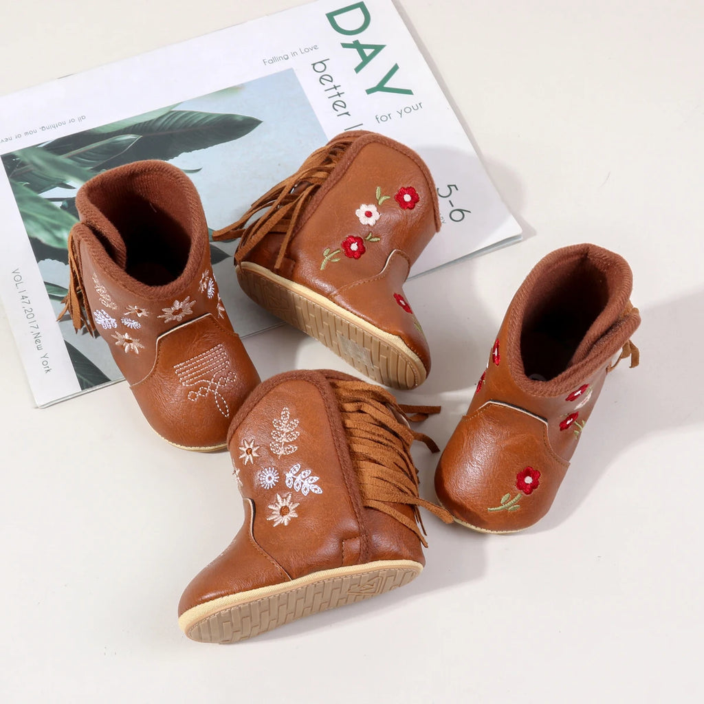 Fashionable And Popular Baby Shoes Western Denim Midsole Boots Autumn And Winter Warm And Anti Slip Casual Walking Shoes