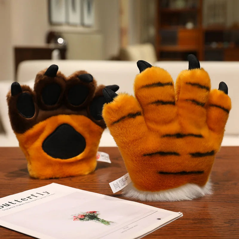 25cm Animal Claws Gloves Soft Stuffed Plush Toys Dog Bear Tiger Paws Plush Gloves Cosplay Costume Photograpy Props Charm Gifts
