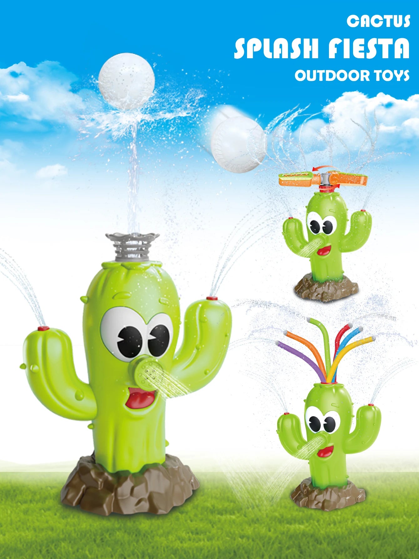 Cactus Sprinkler Outdoor Water Spray Toys, Summer Outside Backyard for Kids Playing Water Games Sprinkler Set Gifts