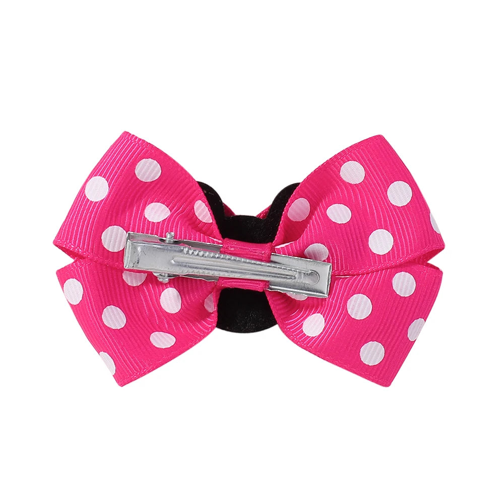 2/4Pcs Cute Bows Hair Clip for Children Boutique Cartoon Headdress Classic Woven Ribbon Polka Dot Pattern Kids Hair Clip