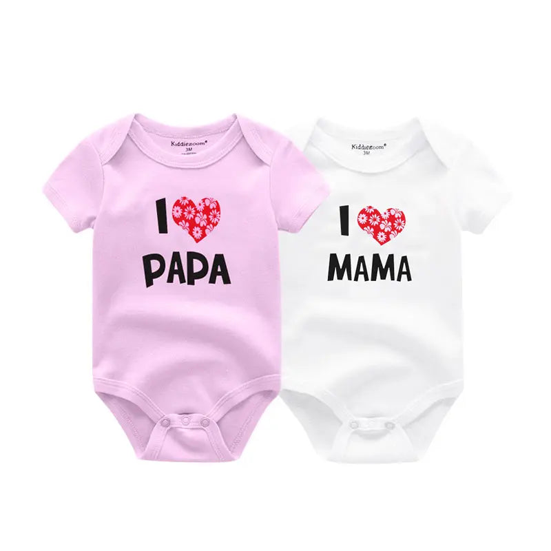 I Love Dad I Love Mom 2 Piece Baby Short Sleeve Triangle Bodysuits Set for Newborn I Love Dad I Love Mom Design