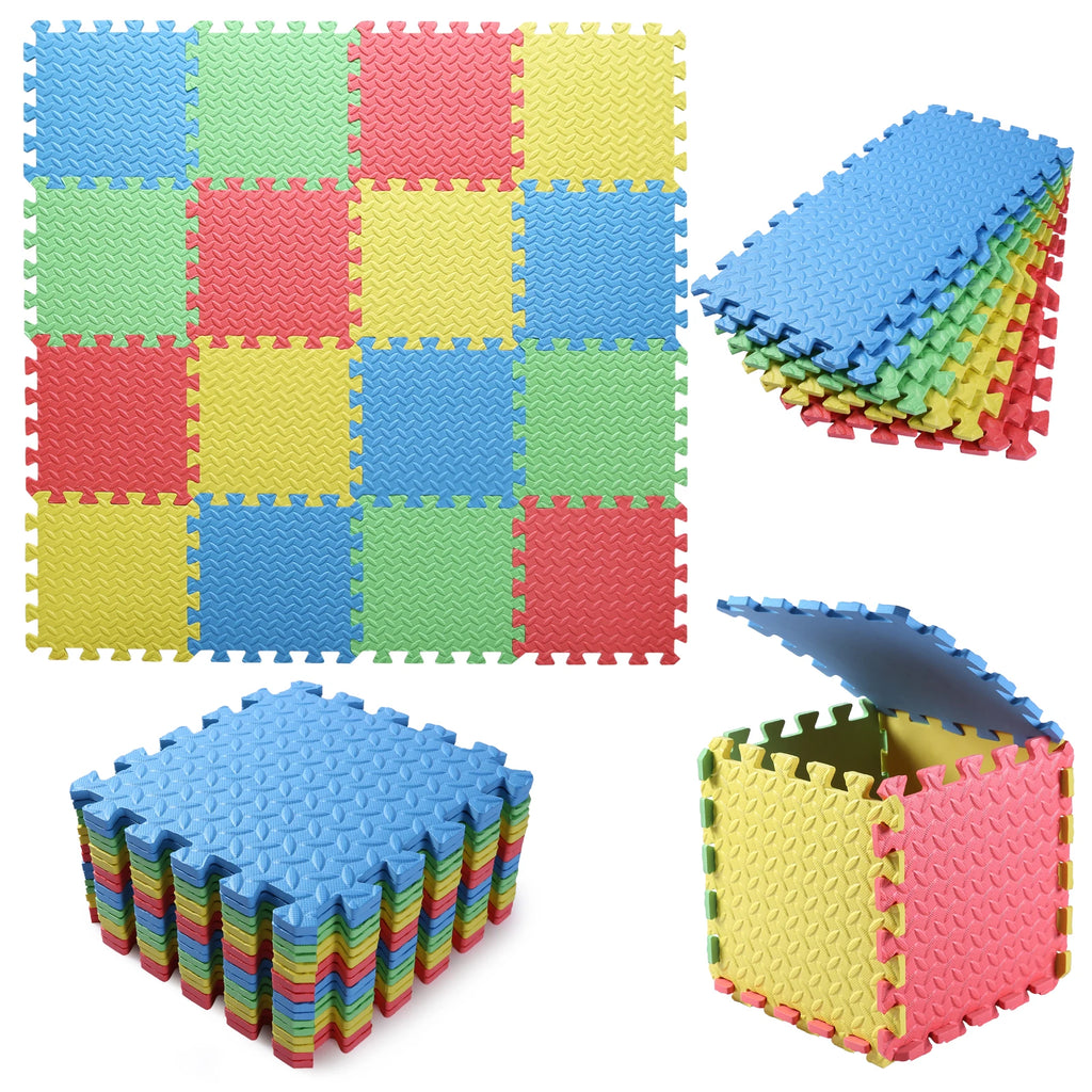 0.4 Inch/16pcs Thick Square Puzzle Mat ,30*30cm EVA Foam Baby Play Mat for Children Room Activities, Red/Yellow/Blue/Green