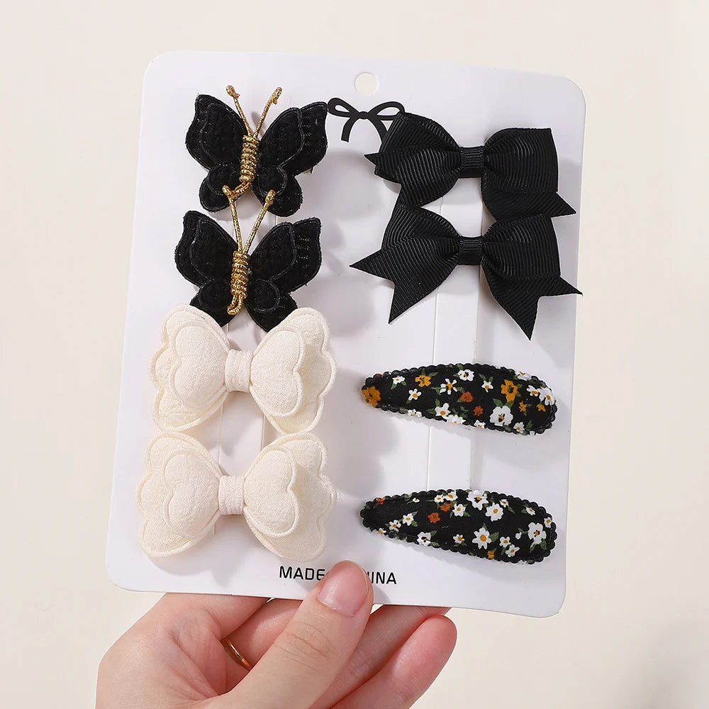 8Pcs/set Boutique Children's Hair Clip Hair Accessory Set Gift Knitted Butterfly Bangs Hairpin Ribbon Bows Hairgripes