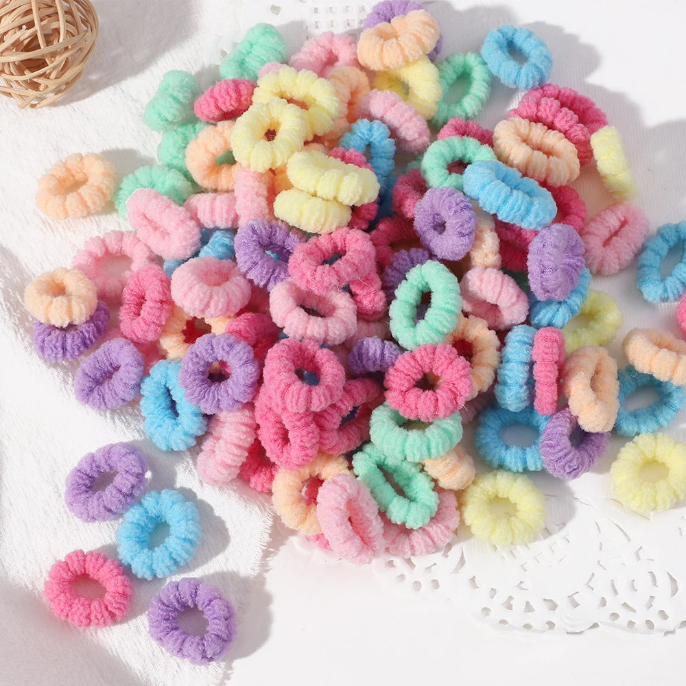100Pcs Children Elastic Hair Bands Girls Colorful Hair Ties Ponytail Holder Rubber Bands Mini Scrunchie Kids Hair Accessories