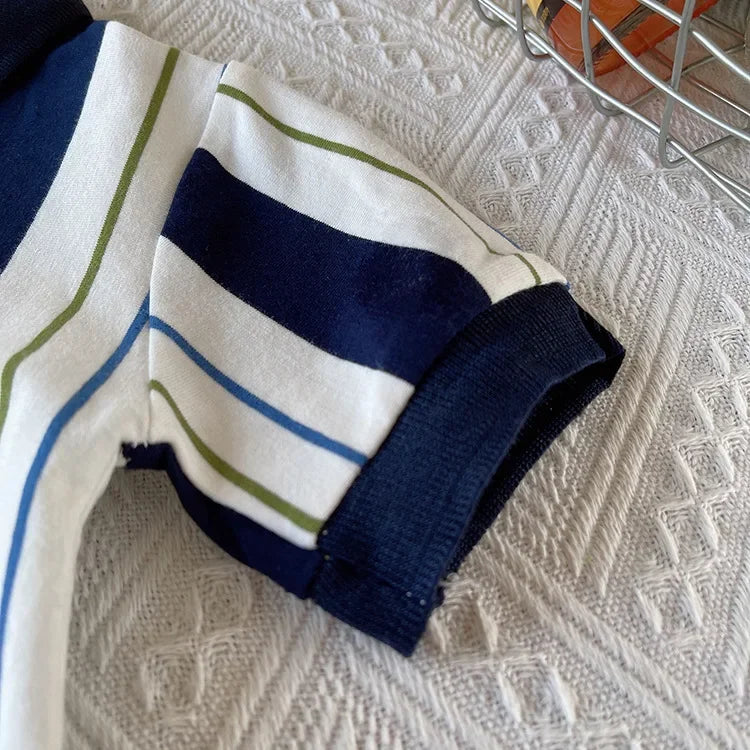 ‌New Boys Cotton Striped Shorts Set 2-Piece Summer Outfit Fashion Short Sleeve Casual Playwear Stylish Kids Clothing‌