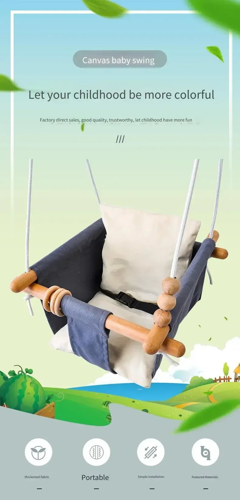 Canvas Cotton Material Safe Children Suspend Swing Toddler Hammock Swing Indoor Outdoor Hanging Seat for Comfortable Play Rest